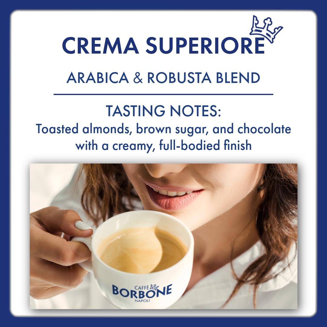 Crema Superiore bag layout emphasizes freshness seal for longer shelf life.