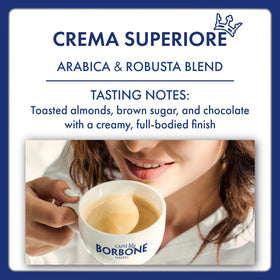 Crema Superiore bag layout emphasizes freshness seal for longer shelf life.