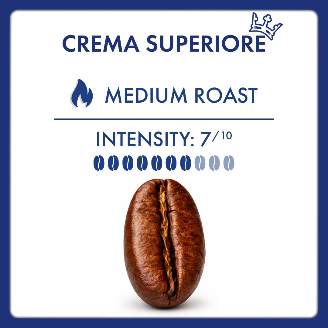 Close-up of Crema Superiore beans highlighting chocolate and vanilla notes for aroma.