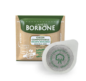 Caffè Borbone ESE green Dek pods packaging highlighting eco-friendly recyclable material.