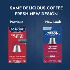Caffè Borbone Espresso Intenso aluminum capsule close-up for rich crema and full-bodied espresso.