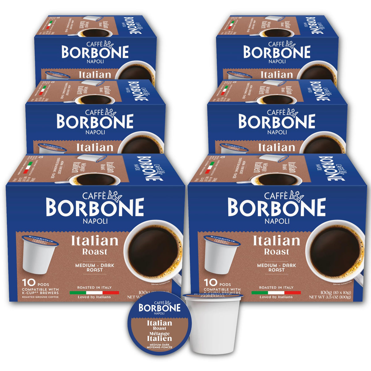 Caffè Borbone Italian Roast coffee pod on kitchen counter for daily energy.