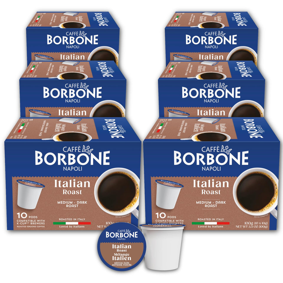Caffè Borbone Italian Roast coffee pod on kitchen counter for daily energy.