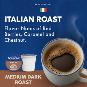 Caffè Borbone Italian Roast pod close-up showing roasted depth and aroma.