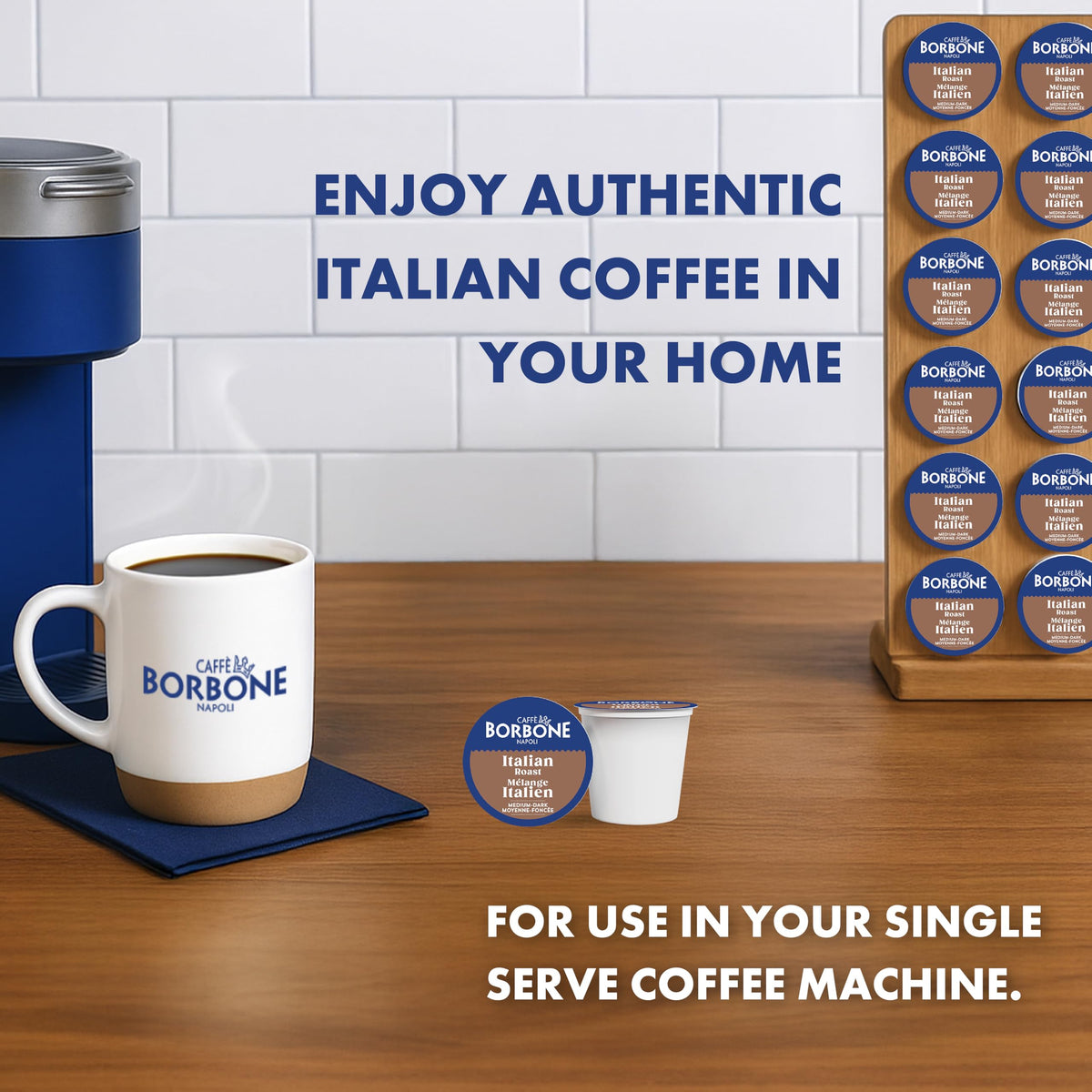Caffè Borbone pod in dispenser, mess-free and convenient.