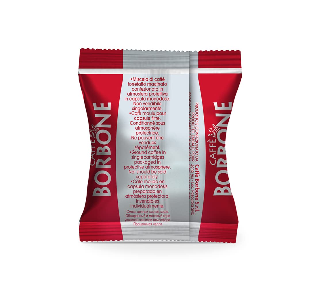 Front view of Caffè Borbone Red Blend box and branding.
