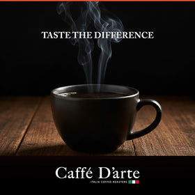 Caffe D'arte decaf espresso coffee bean closeup showcases smooth roast and color.