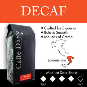 Caffe D'arte decaf espresso coffee ground for espresso machine delivers convenient brewing.