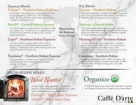 Caffe D'arte decaf espresso coffee steam over cup conveys a comforting brew moment.