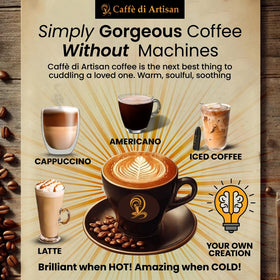 Hot coffee preparation using Caffè di Artisan pods for Americano or cappuccino