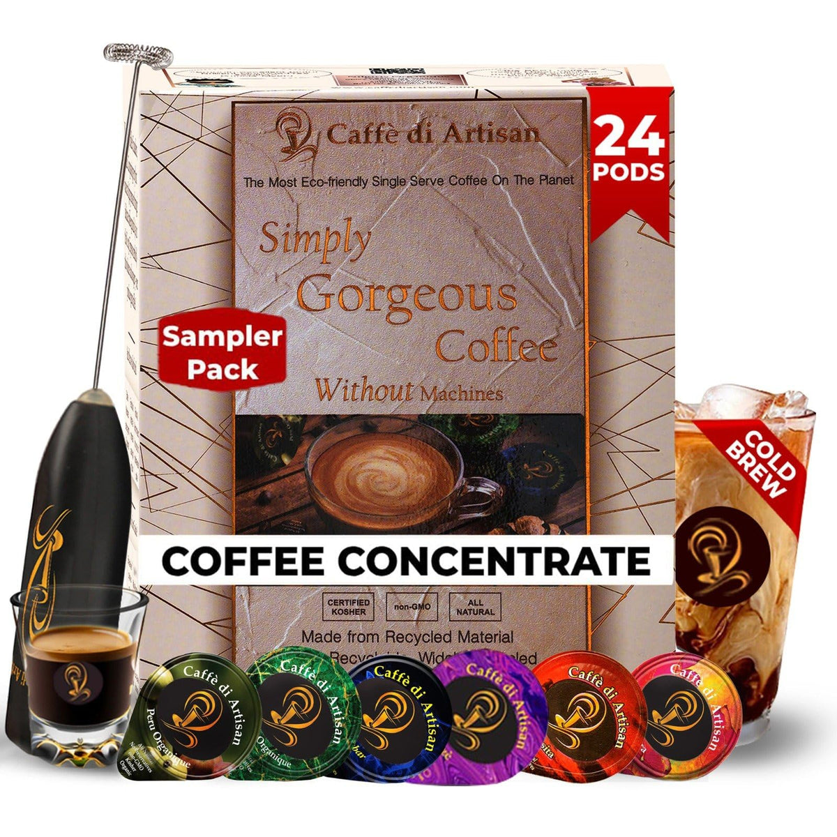 Caffè di Artisan liquid coffee pods in a box for convenient daily coffee.