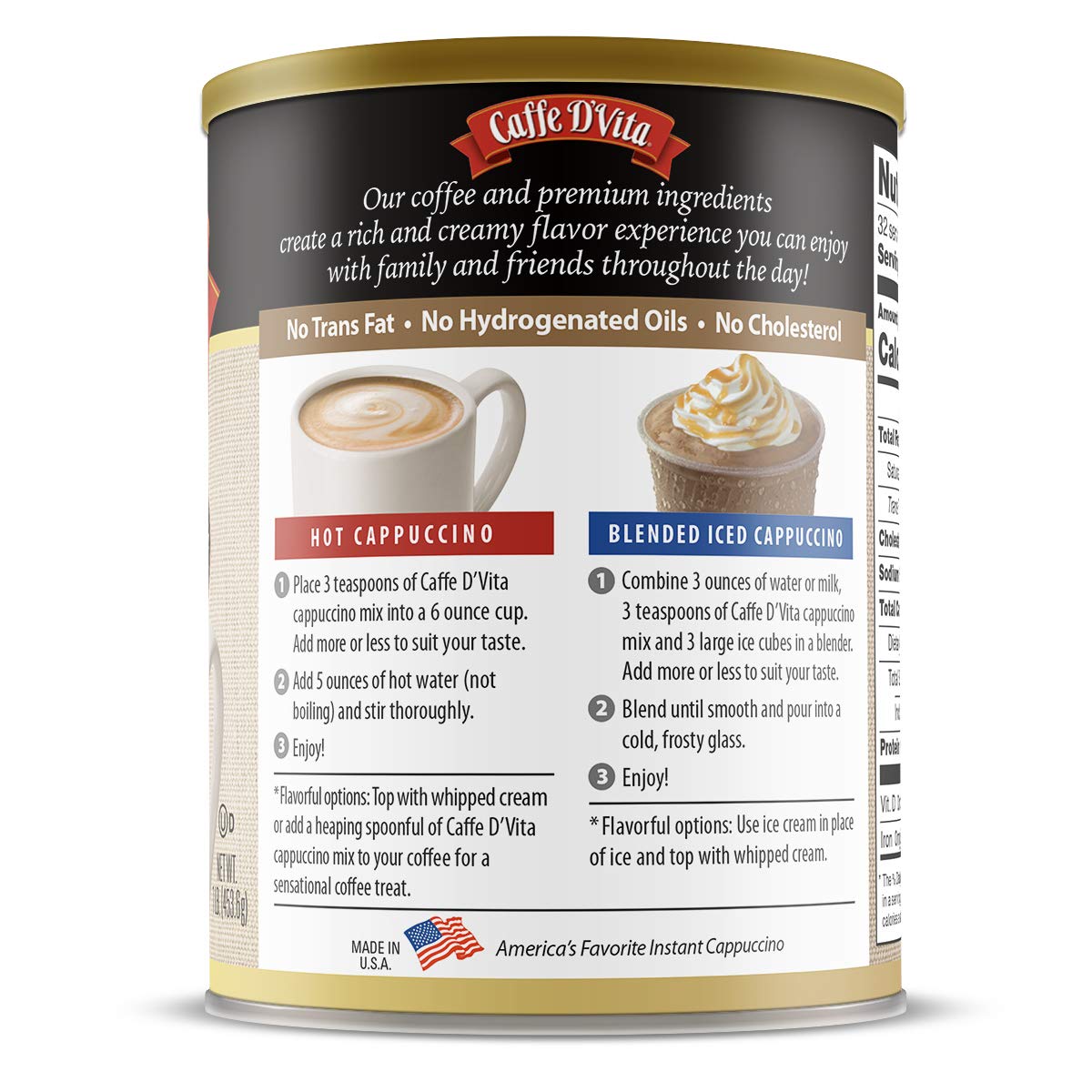 Caffe D'Vita Amaretto Cappuccino cup serve hot creamy cappuccino ready to enjoy