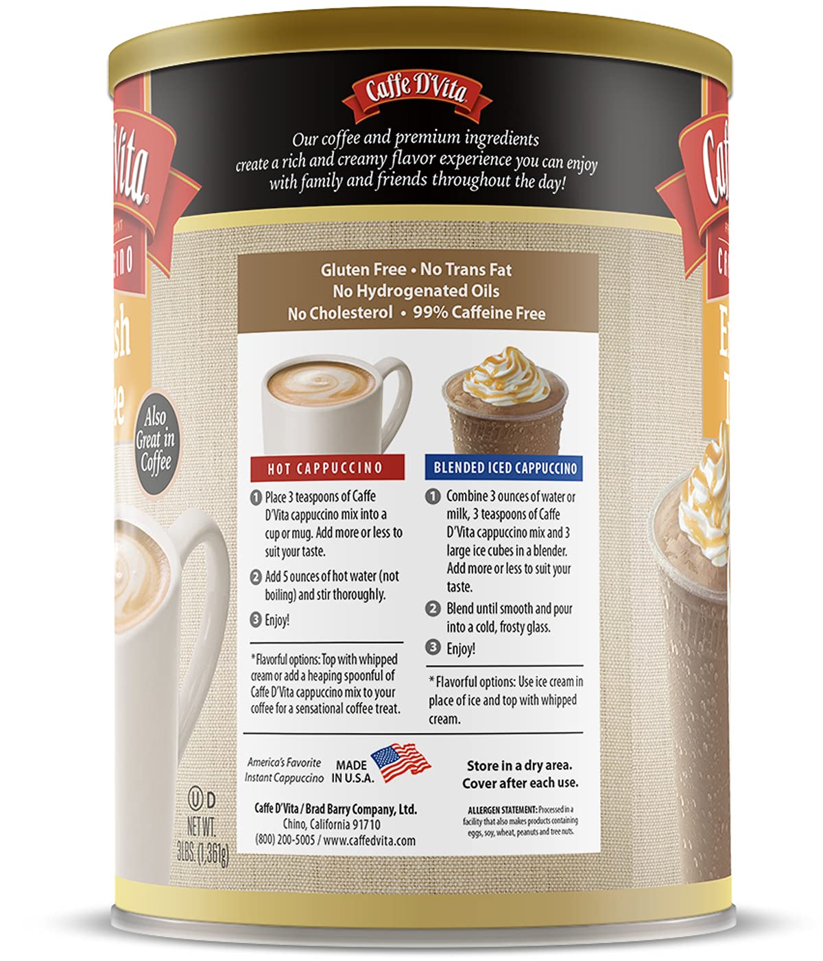 Caffe D'Vita blended cappuccino with ice delivers a smooth, refreshing sensation.
