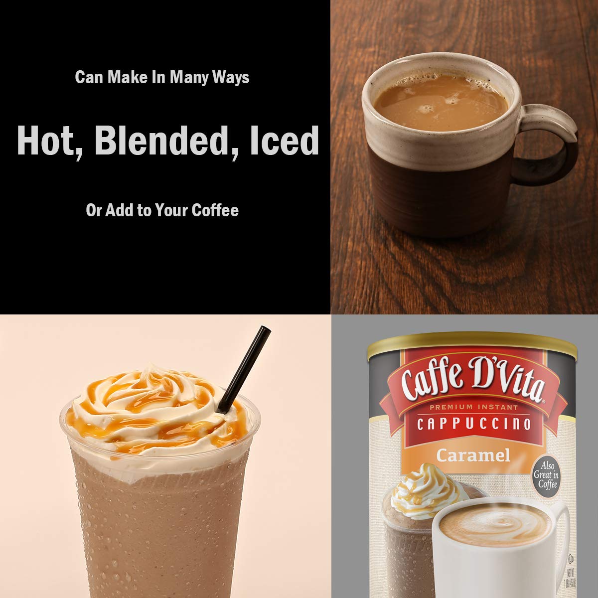 Caffe D'Vita Caramel Cappuccino hot cup demonstrates quick hot preparation