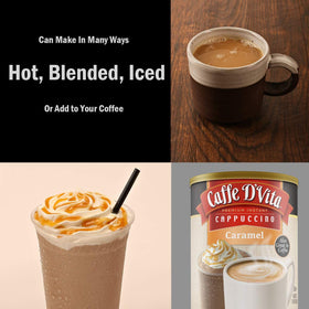 Caffe D'Vita Caramel Cappuccino hot cup demonstrates quick hot preparation