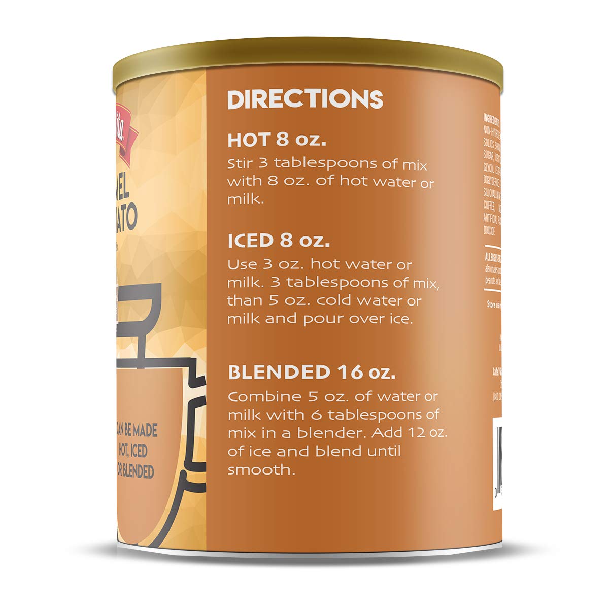 A glass of frothy caramel latte made with instant mix.