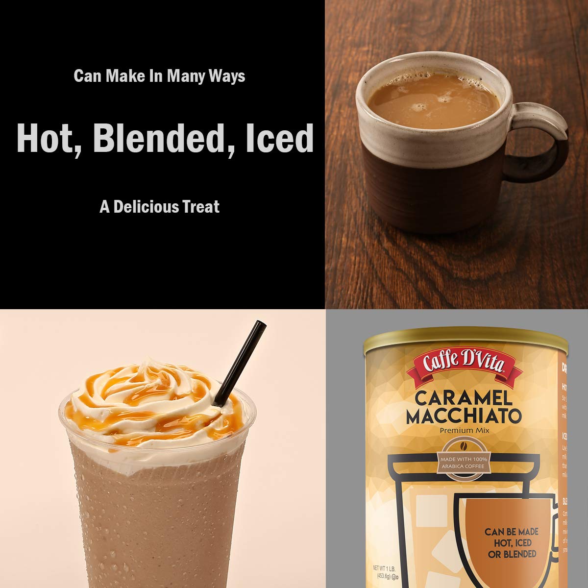 Caffe D'Vita Caramel Macchiato poured hot for a creamy latte moment.