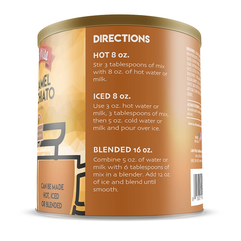 Caffe D'Vita Caramel Macchiato ingredients close-up highlighting premium mix quality.
