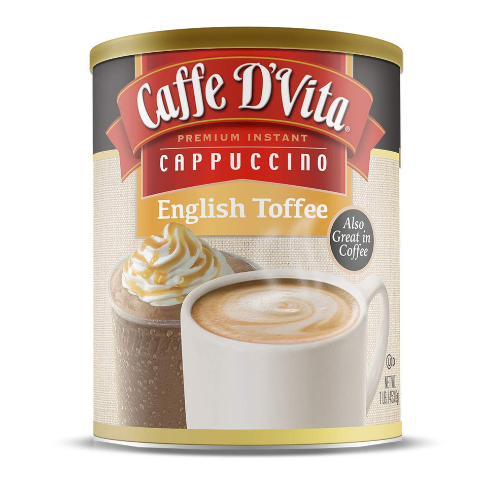 Caffe D'Vita English Toffee Cappuccino Canister for hot or iced drinks