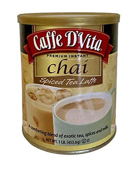 Caffe D'Vita Exotic Spiced Chai Latte steaming cup shows hot beverage.