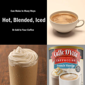 Hot cup with steam demonstrates quick, comforting vanilla cappuccino