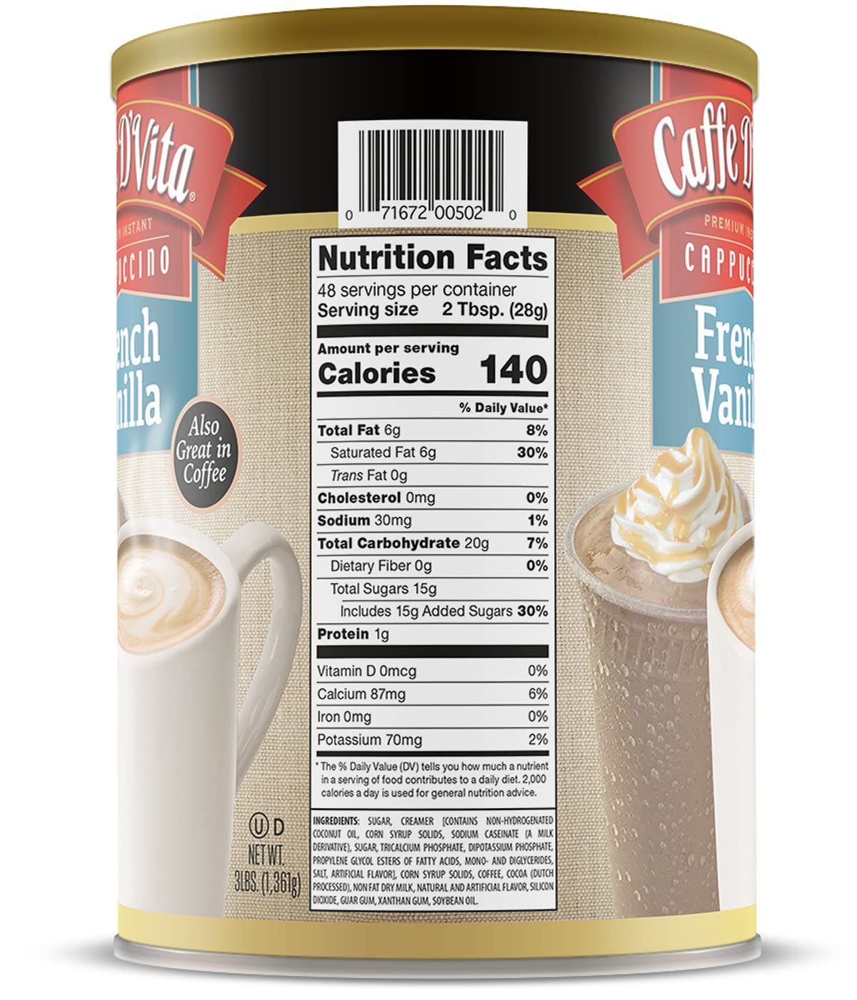 Close-up of ingredients hints at gluten-free and cholesterol-free formulation