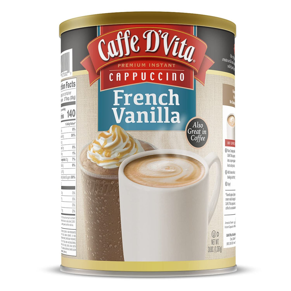 Caffe D'Vita label highlights premium ingredients and gluten-free appeal