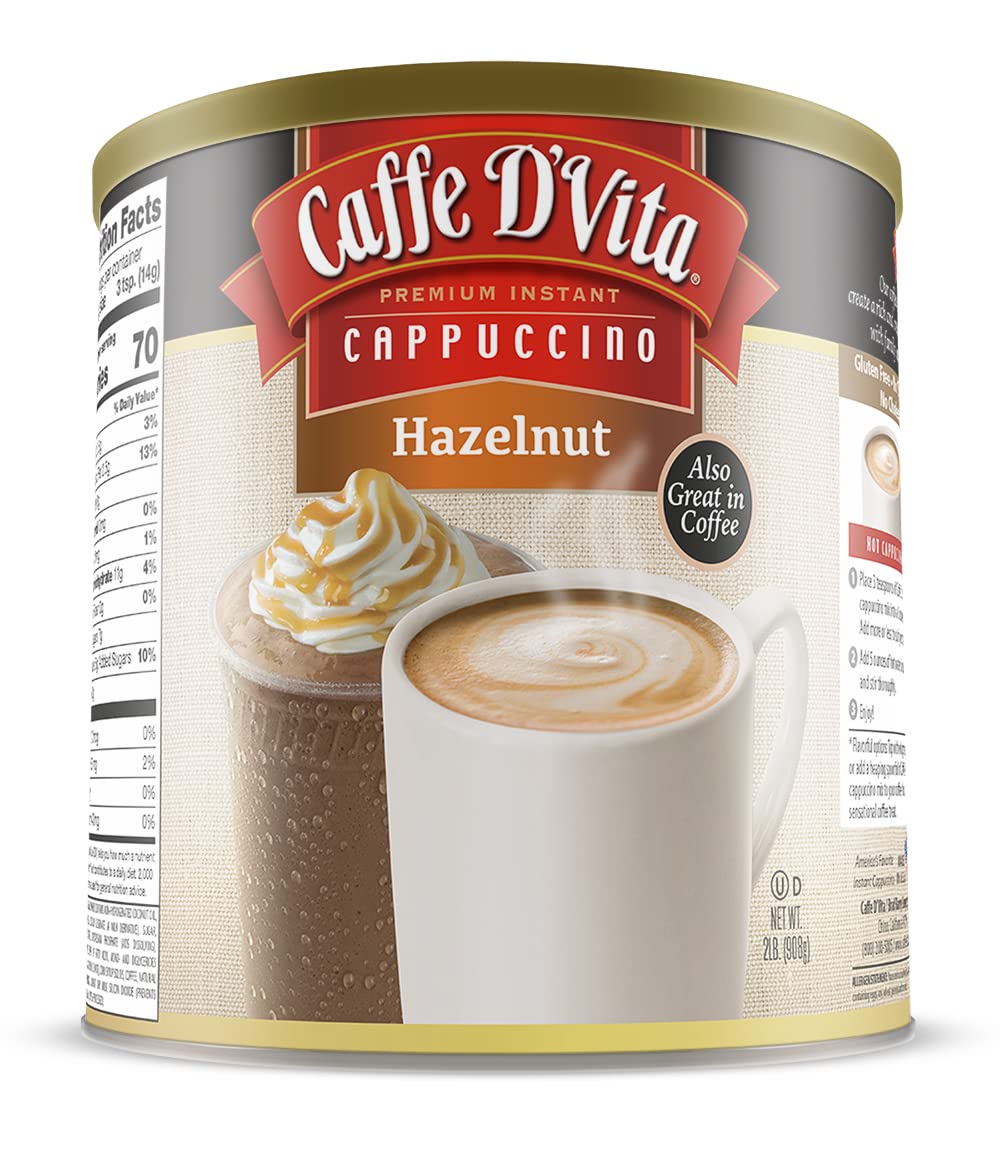 Caffe D'Vita Hazelnut Cappuccino Mix can for rich, premium flavor anytime