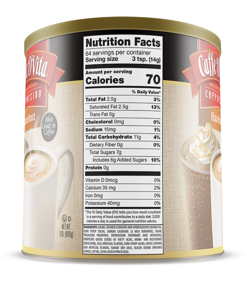 Caffe D'Vita Hazelnut Cappuccino Mix hot cup ready to enjoy
