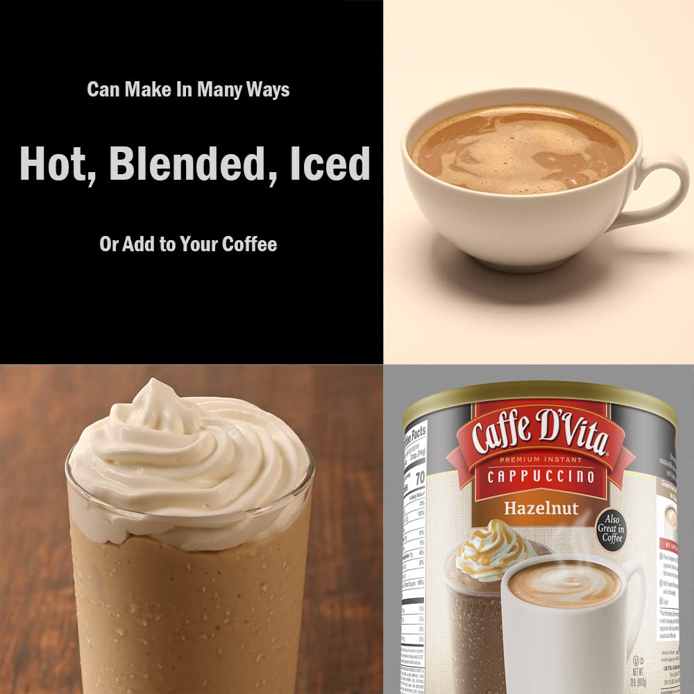 Caffe D'Vita Hazelnut Cappuccino Mix served with whipped cream on top
