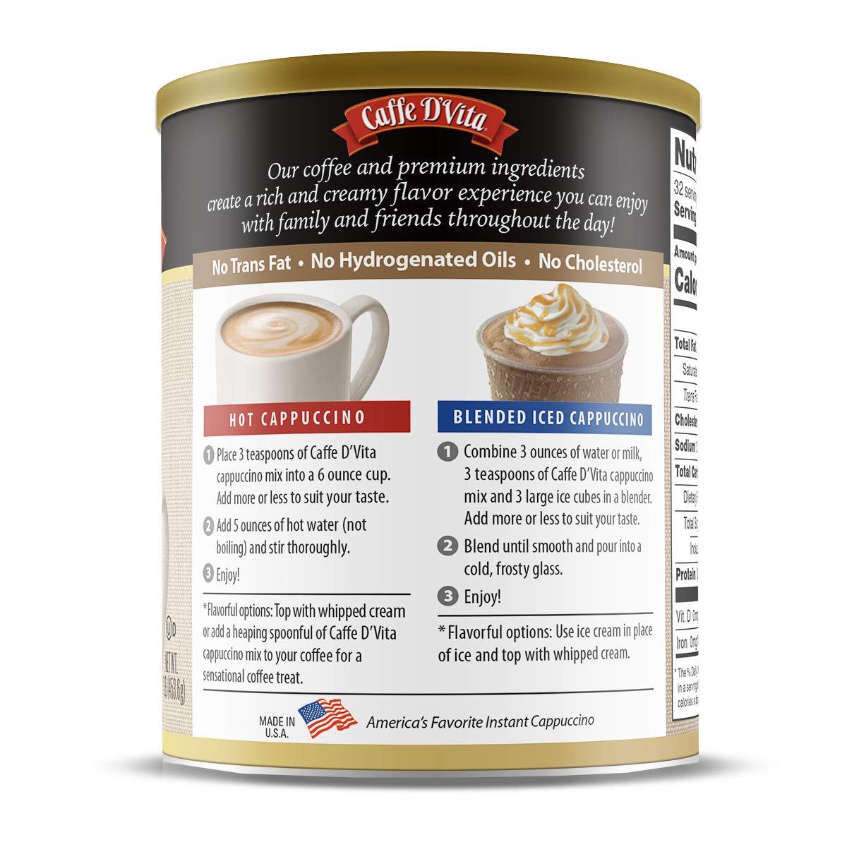 Caffe D'Vita hazelnut cappuccino served hot in a cup for cozy moments