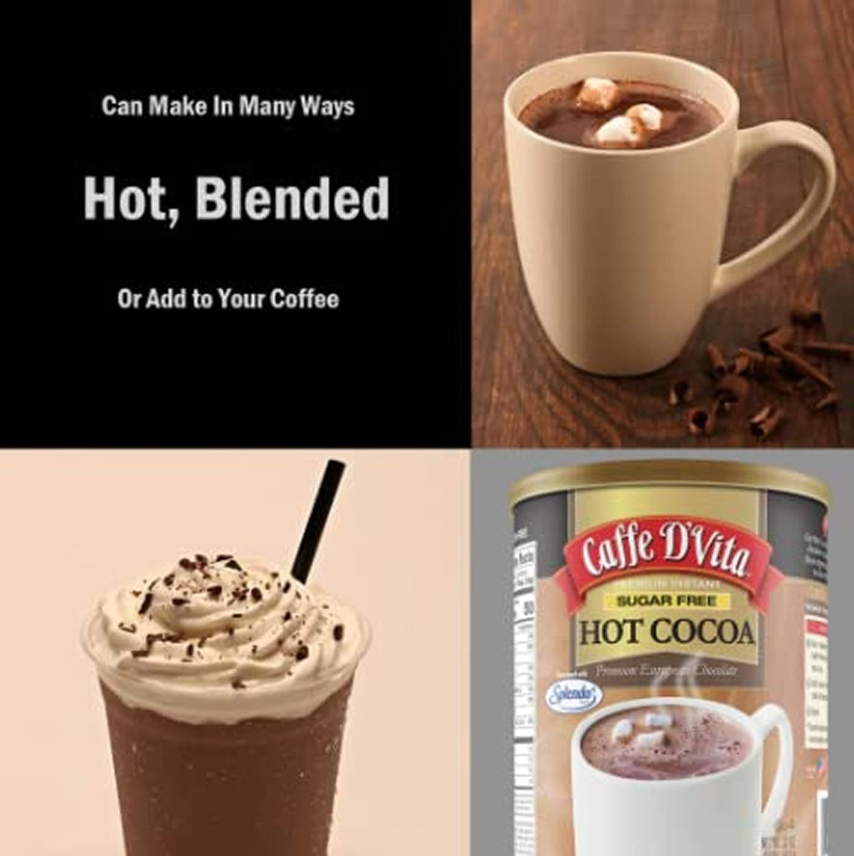 Caffe D’Vita hot cocoa mix poured into a mug for hot chocolate.