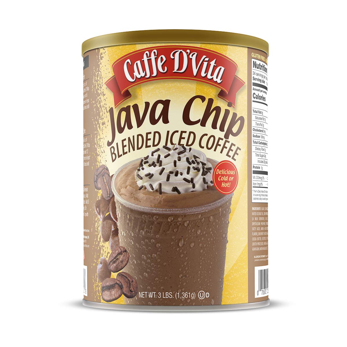 Caffe D'Vita Java Chip Latte powder close-up for premium home coffee.