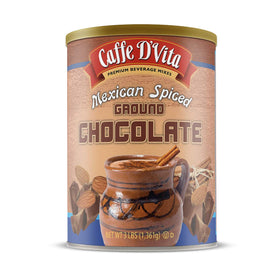 Caffe D'Vita Mexican Spiced Ground Chocolate can label highlights premium ingredients and traditional flavor.
