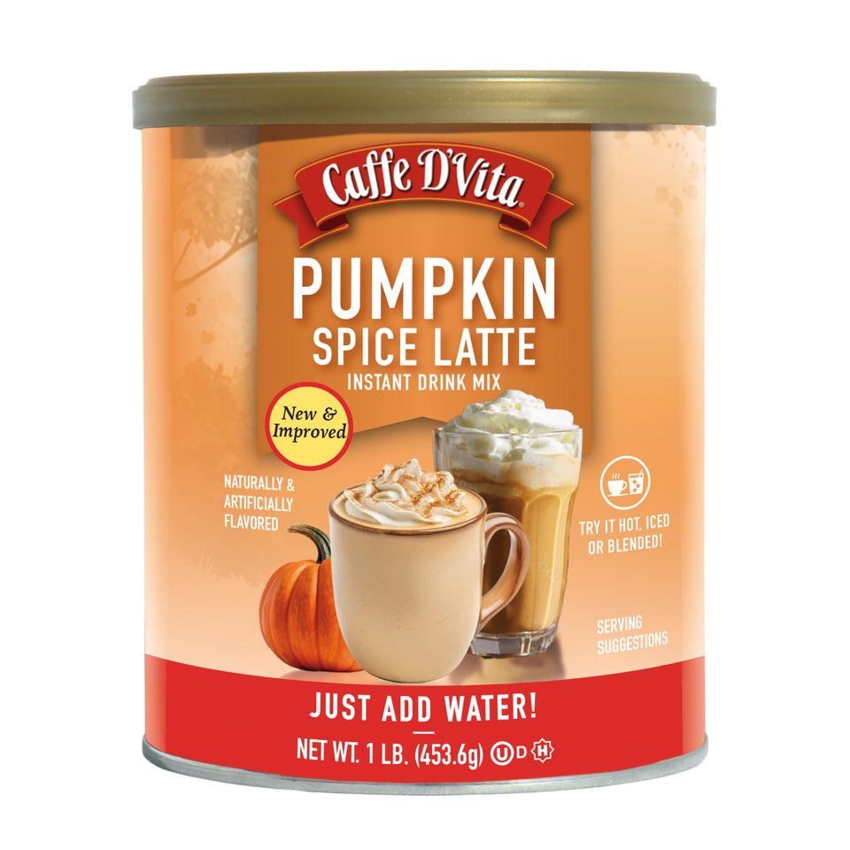 Caffe D'Vita Pumpkin Spice Latte Cappuccino mix for a creamy morning cup.
