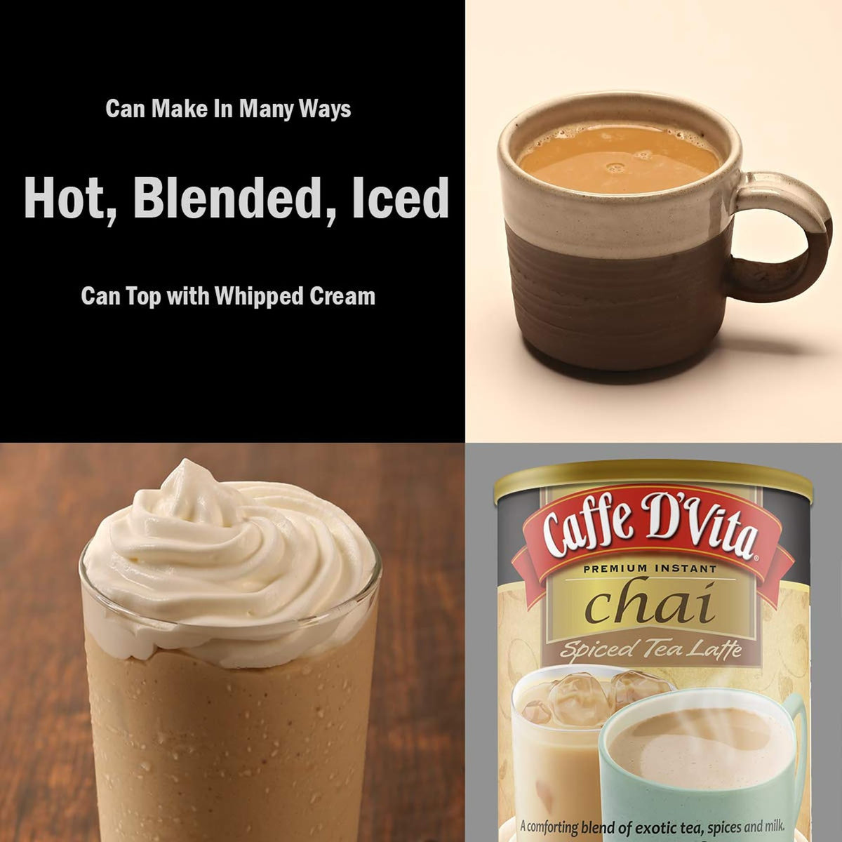 Hot cup of Caffe D'Vita Spiced Chai Latte Mix ready to savor.
