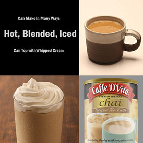 Hot cup of Caffe D'Vita Spiced Chai Latte Mix ready to savor.