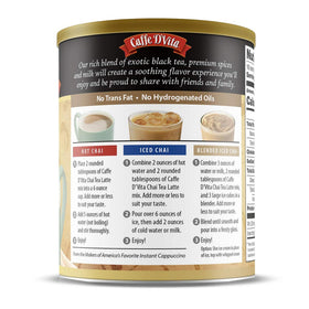Premium ingredients in Caffe D'Vita Spiced Chai Latte Mix deliver rich flavor.
