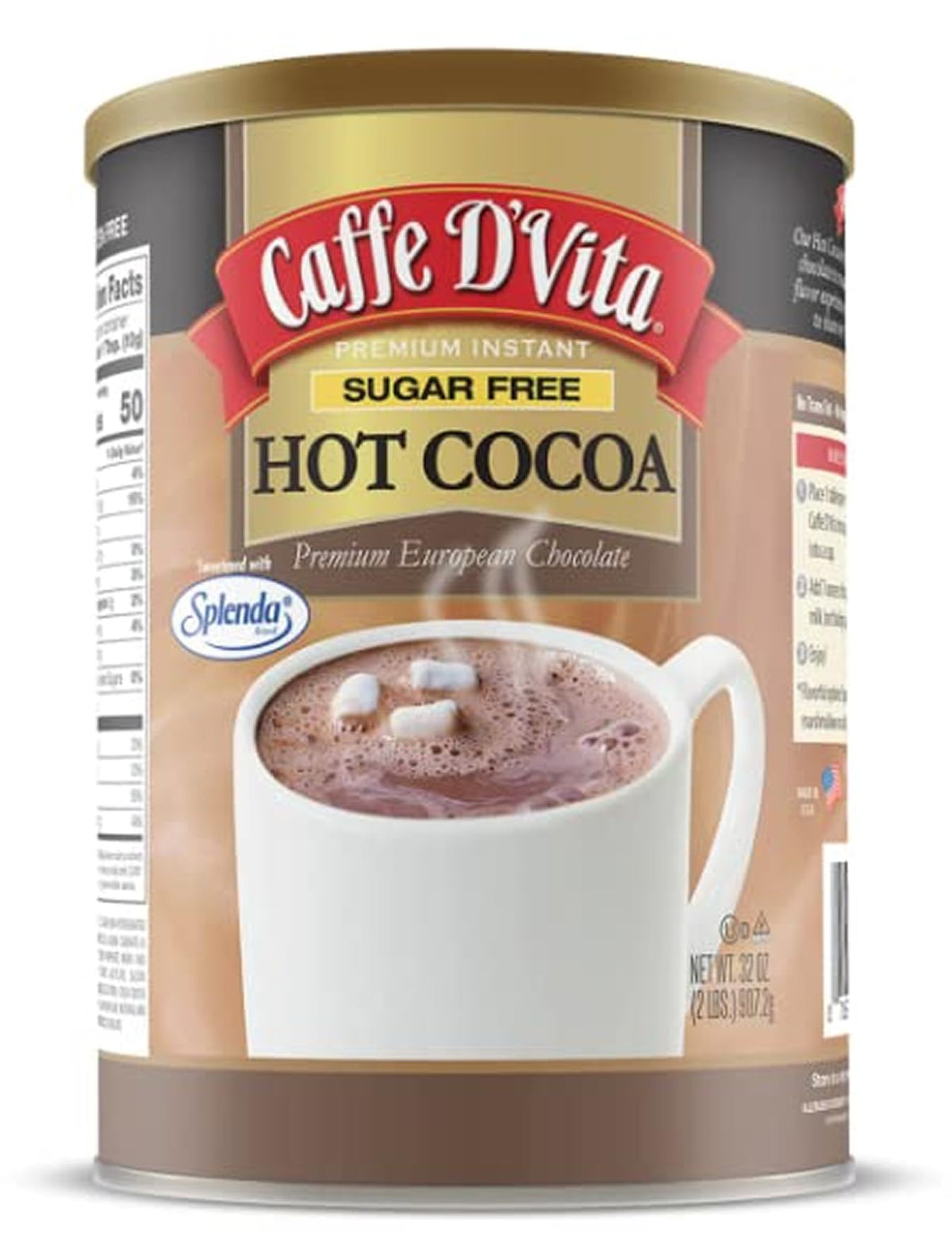 Caffe D’Vita sugar-free hot cocoa can for rich, sugar-free indulgence.