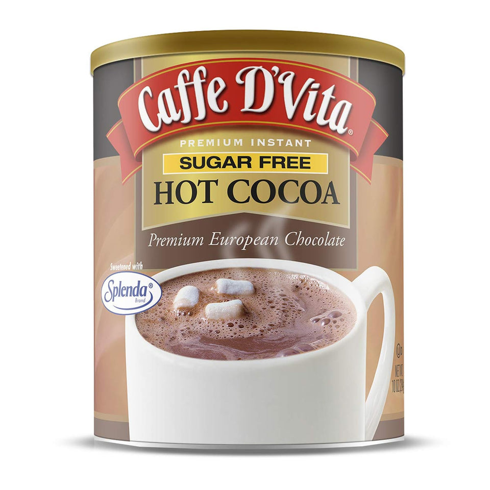 Caffe D'Vita Sugar Free Hot Cocoa Mix can front, gluten-free option.