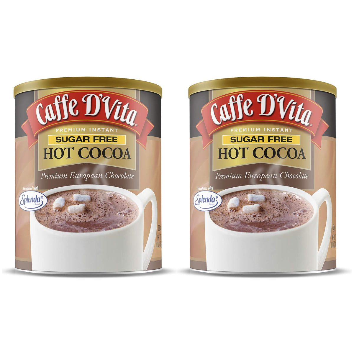 Caffe D'Vita sugar-free hot cocoa pack of 2 cans, gluten-free and Kosher.