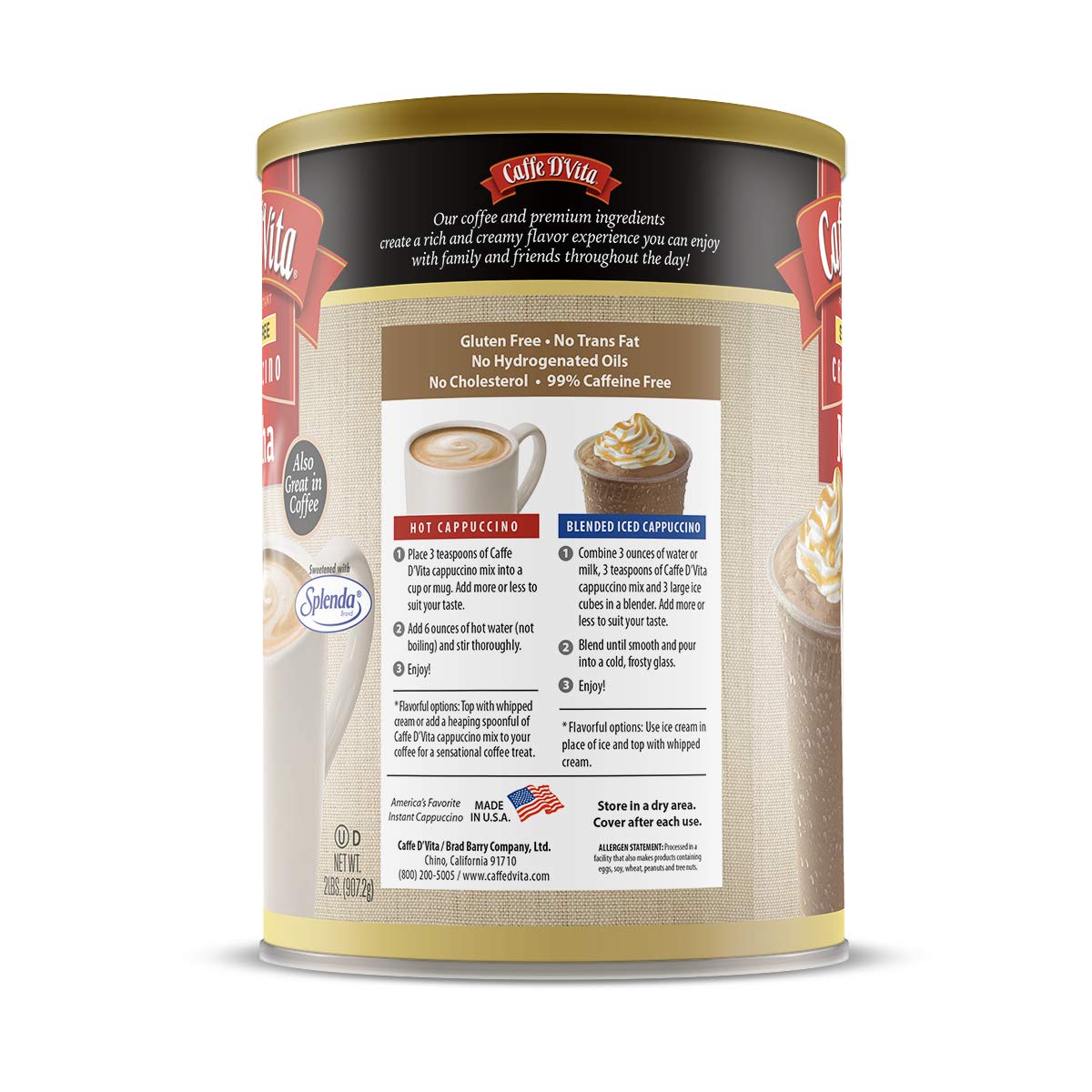 Caffe D'Vita Sugar Free Mocha Cappuccino blended drink creamy iced treat
