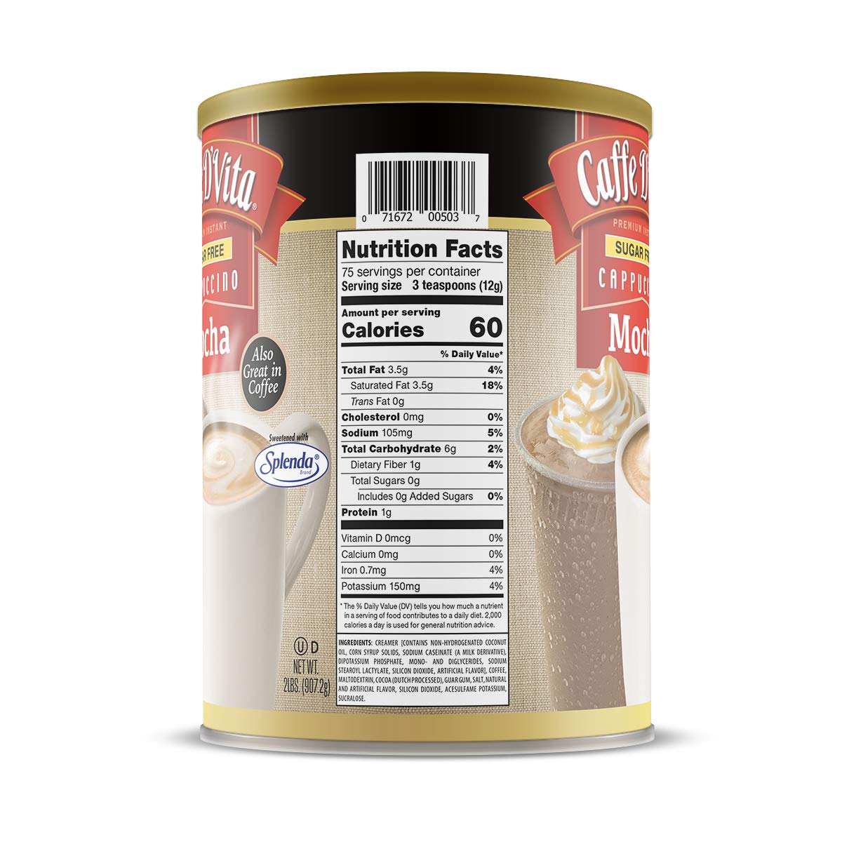 Caffe D'Vita Sugar Free Mocha Cappuccino can with premium ingredients