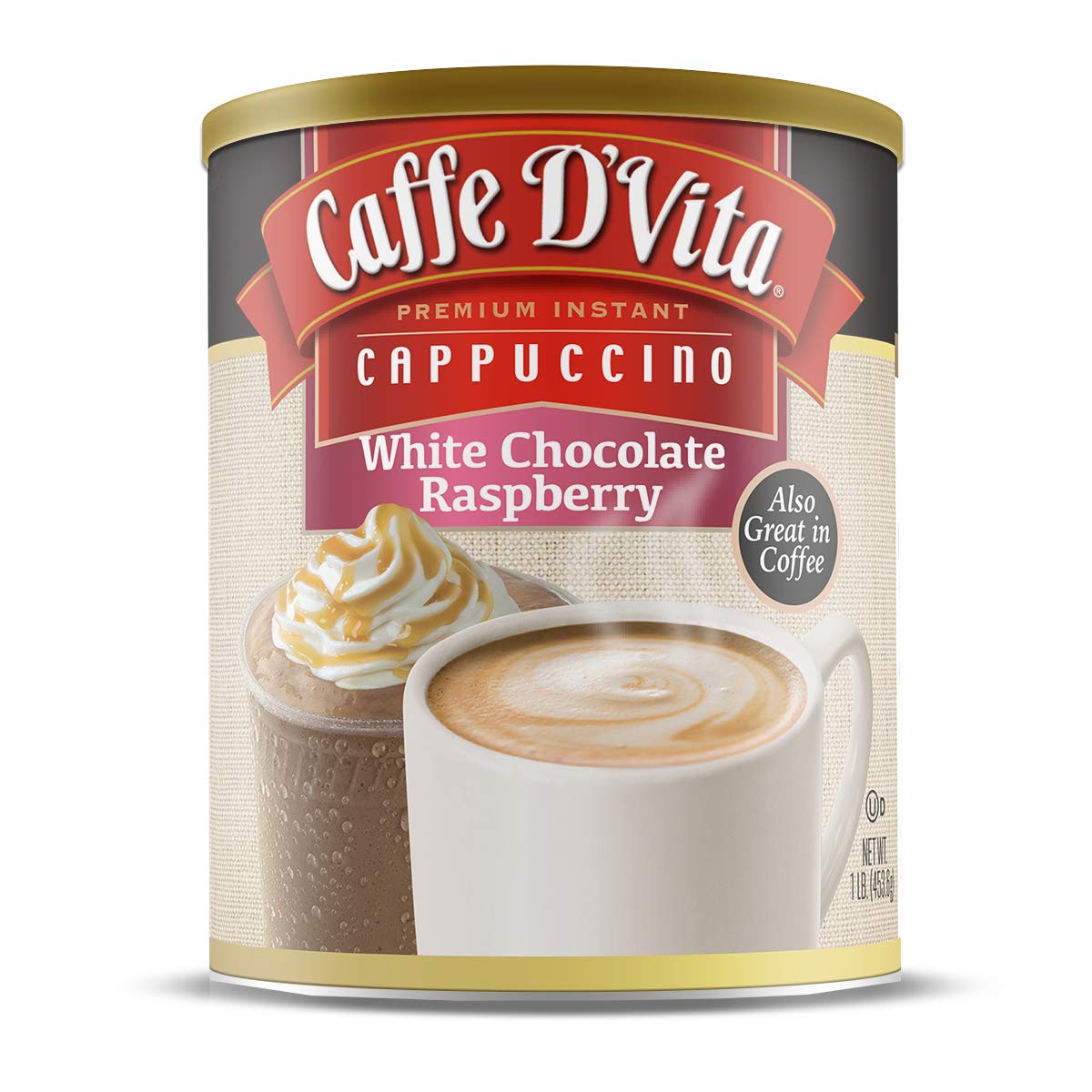 Caffe D'Vita White Chocolate Raspberry Cappuccino cup ready for a quick cozy treat