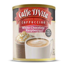 Caffe D'Vita White Chocolate Raspberry Cappuccino cup ready for a quick cozy treat