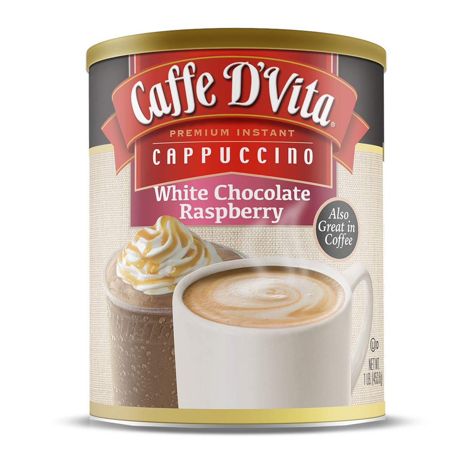 Caffe D'Vita White Chocolate Raspberry Cappuccino cup ready for a quick cozy treat