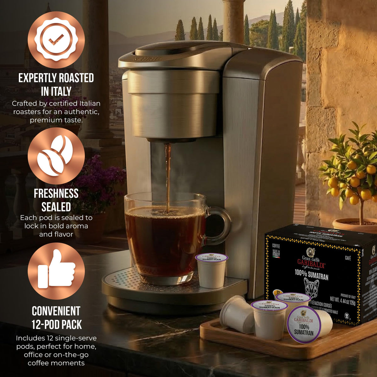 Caffè Garibaldi 72-count box for bulk home or office use.