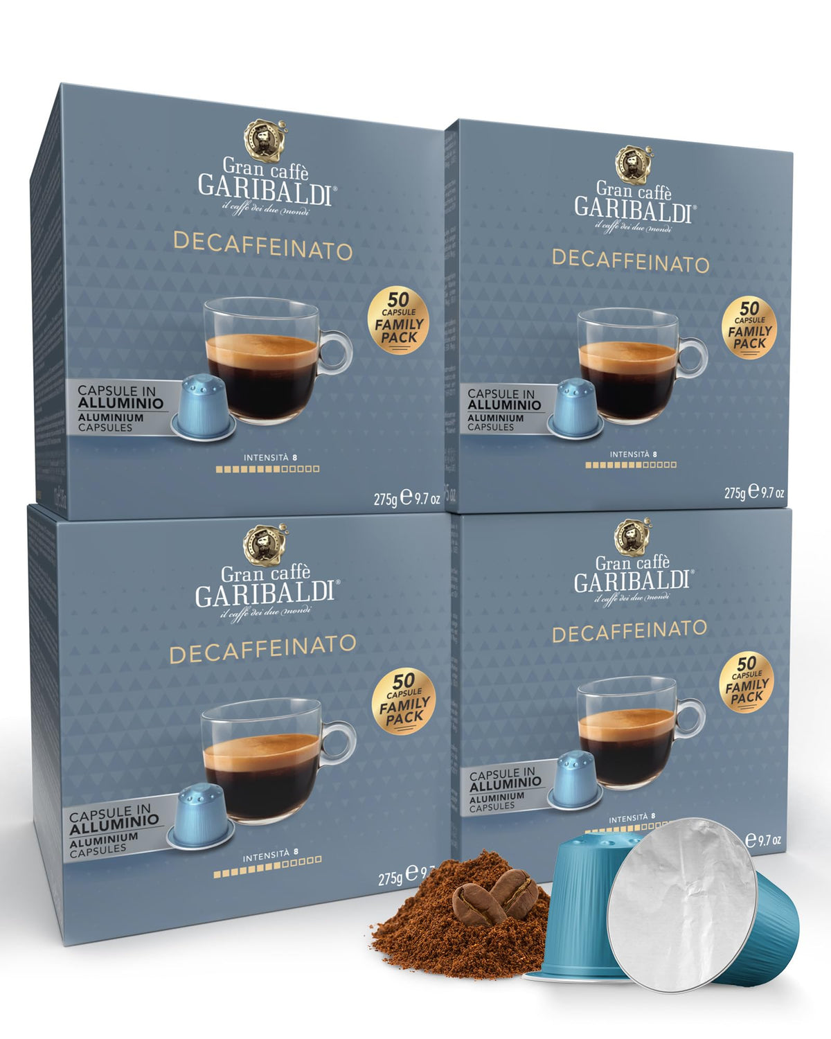 Caffe Garibaldi decaf espresso pod pack for a rich, caffeine-free ritual.