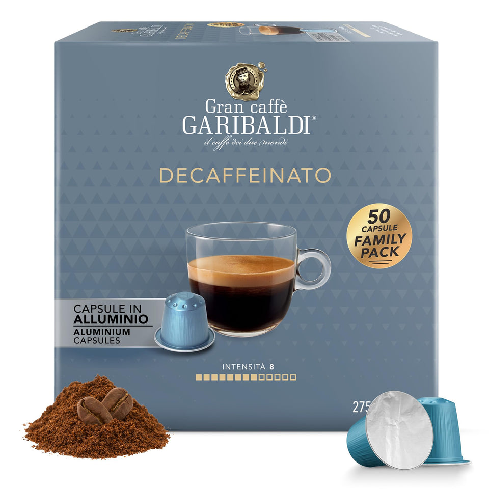 Caffè Garibaldi decaffeinated espresso pods Italian roast pack offer cafe-style flavor at home