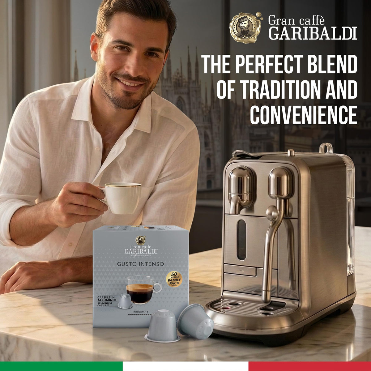 Aluminum capsule protects freshness and aroma for Gran Caffè Garibaldi.